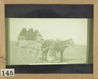 A family travels the desert on a caravan