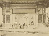 Self-portrait Pascal Sébah in front of the fountain of Sultan Ahmed III in Constantinople