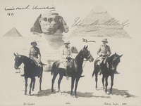 Photograph in front of sphinx and pyramids during Cairo Conference signed by T. E. Lawrence, Edmund Allenby and Winston Churchill