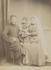 Studio portrait of a Georgian family in traditional costumes