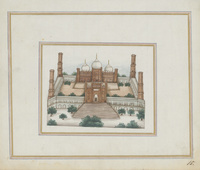 Collection of watercolor paintings depicting tradespeople and monuments