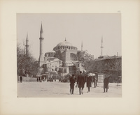 Men in fez in front of Hagia Sophia