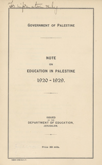 Note on education in Palestine, 1920-1929