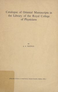 Catalogue of Oriental manuscripts in the Library of the Royal College of Physicians
