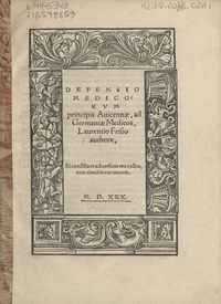 Defensio medicorum principis Auicennae, ad Germaniae medicosDefensio medicorvm principis Auicennae, ad Germaniae medicos