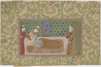 Miniature painting depicting a prince visiting an ill man