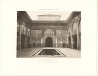 Marrakech. Medersa Ben Youssef. Cour intérieure. Façade de la salle de prières. XVIe siècleMarrakech. Ben Youssef Madrasa. Courtyard. Prayer hall. XVI century