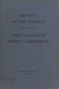 Reports of the experts submitted to the Joint Palestine Survey Commission